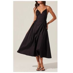 NWT ASTR the Label Lace-Up Cotton Poplin Midi Dress Size Small